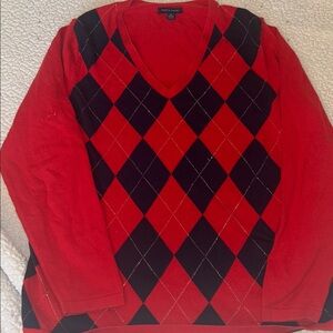 Tommy Hilfiger Red and Black Argyle Sweater size XL
